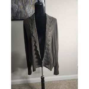 Tiny Olive Green Embroidered Open Front Cardigan – Size L